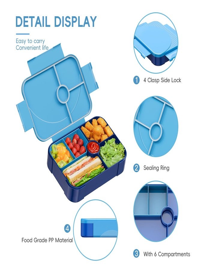 Winproper Lunch Box Kids Bento Box, Leakproof Bento Lunch Box with 6 Compartments, BPA-Free Lunch Containers for Adults/Kids/Students, 40 oz Portable On-the-Go Meal and Snack Packing - Blue - Image 4